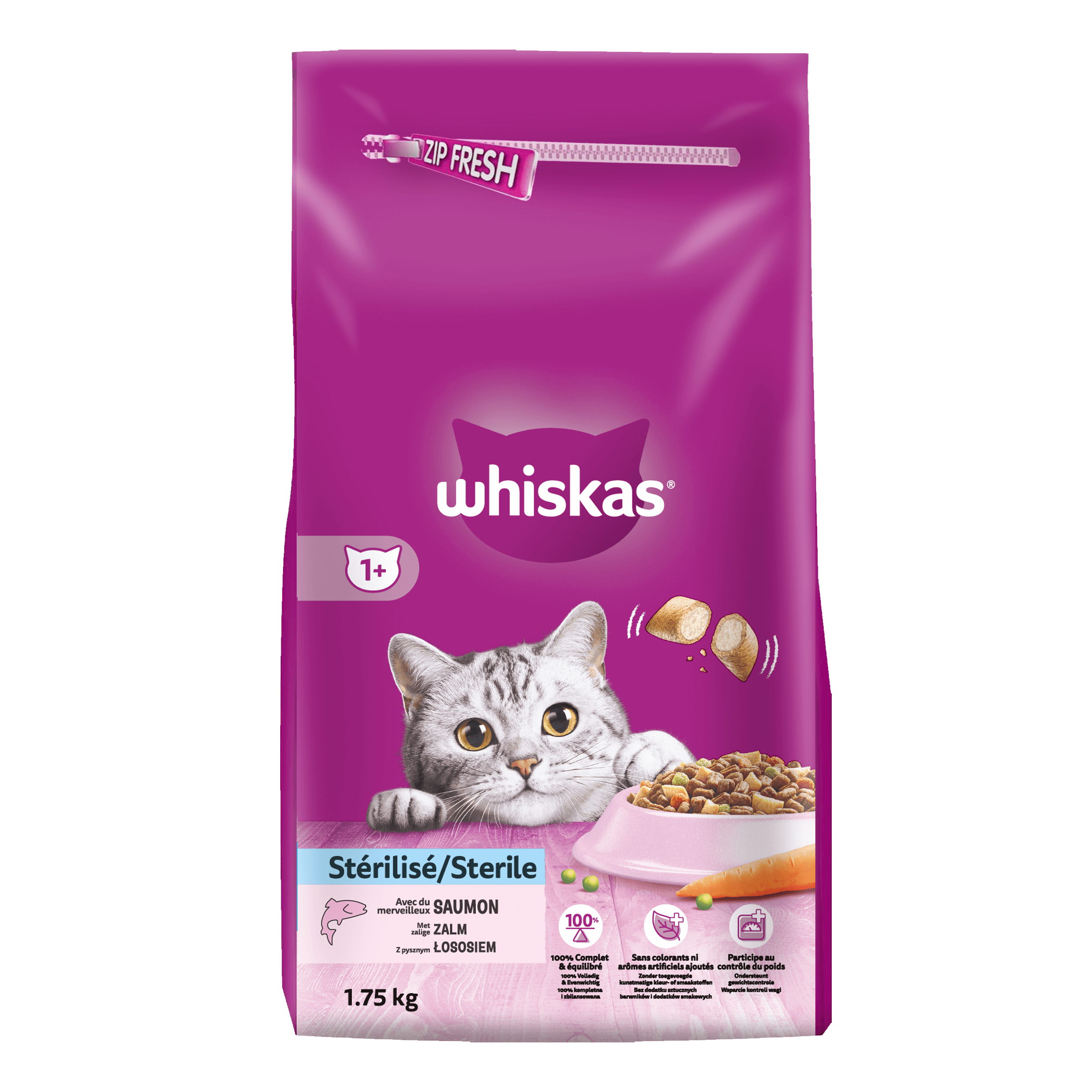 WHISKAS® Droog Sterile met zalm 1,75kg